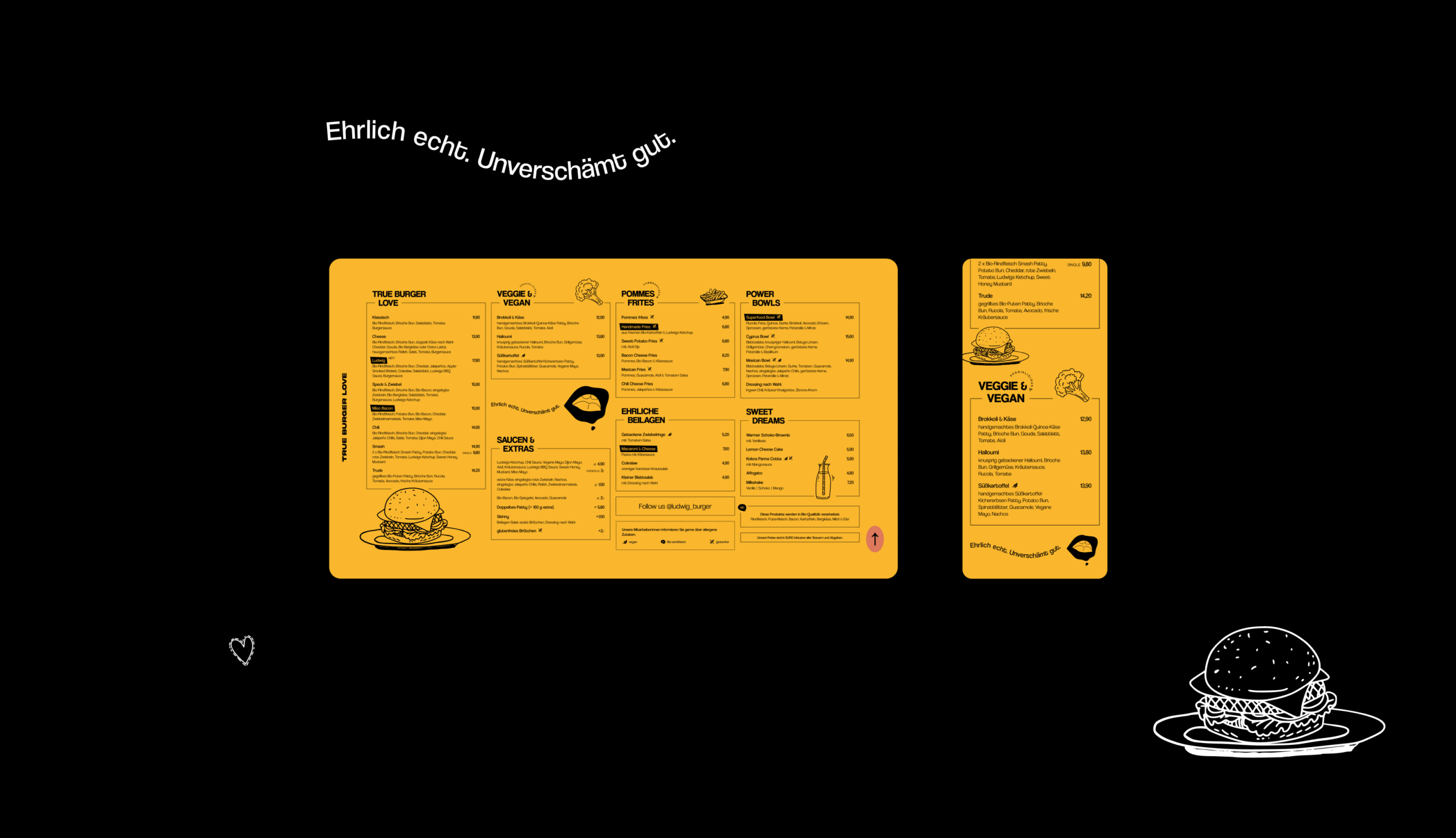 Die Speisekarte in Desktop- und mobiler Ansicht