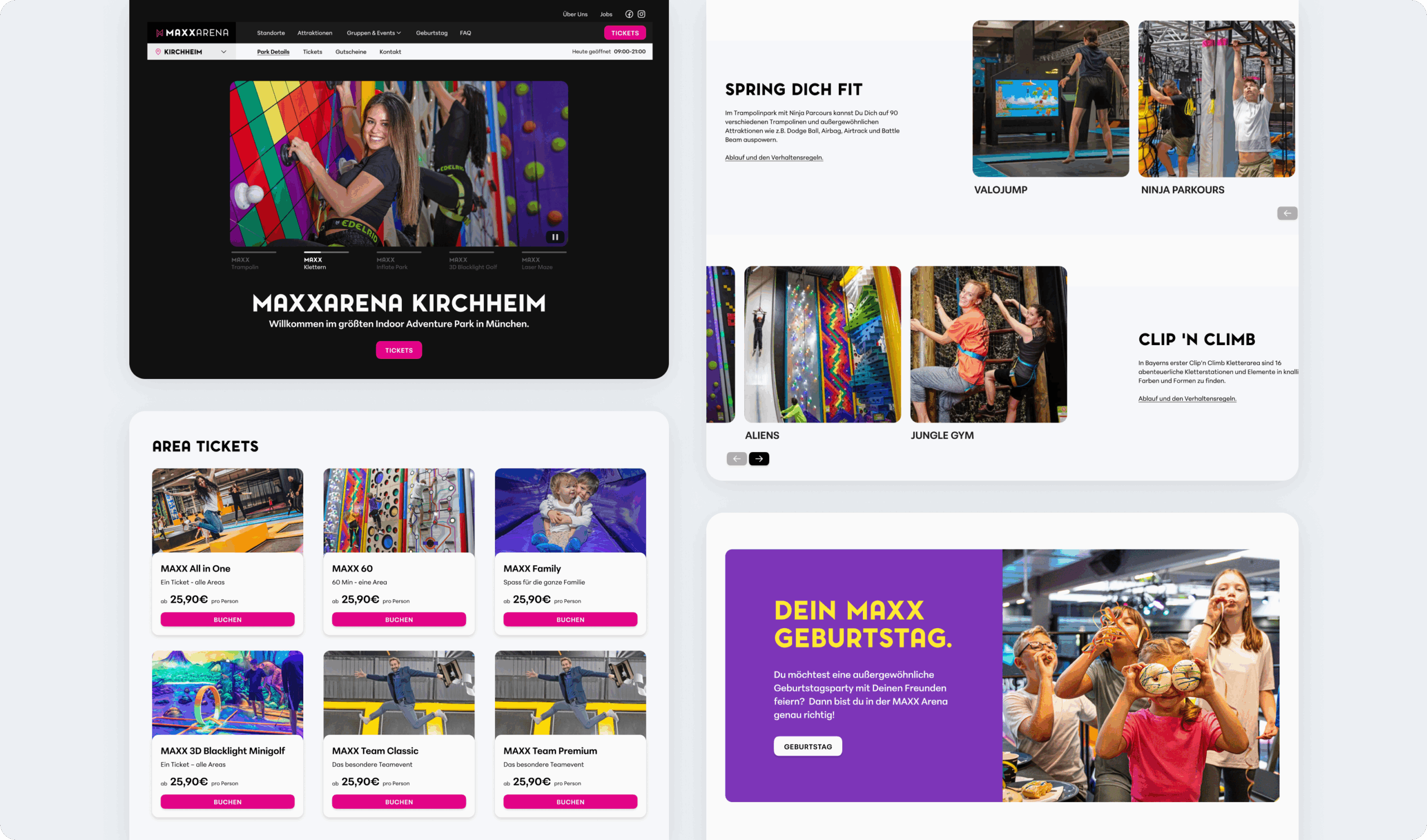 Zwei Screenshots der Maxx Arena Website