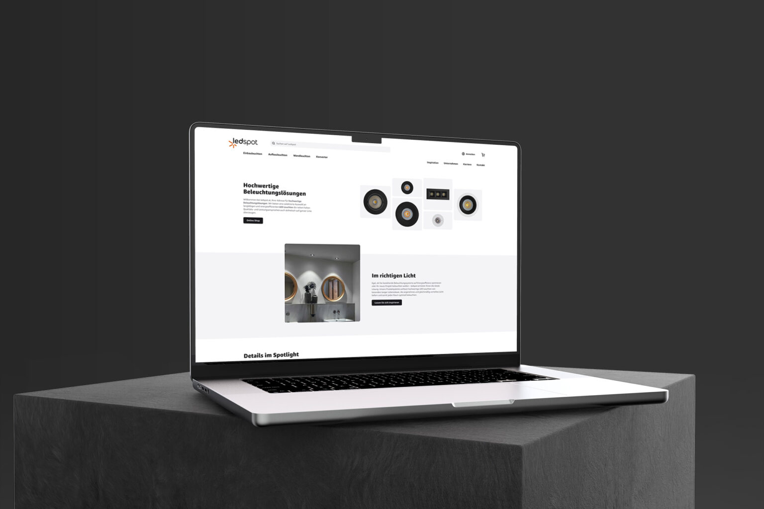 Eine Abbildung eines Laptops, das die Website von Ledspot zeigt
